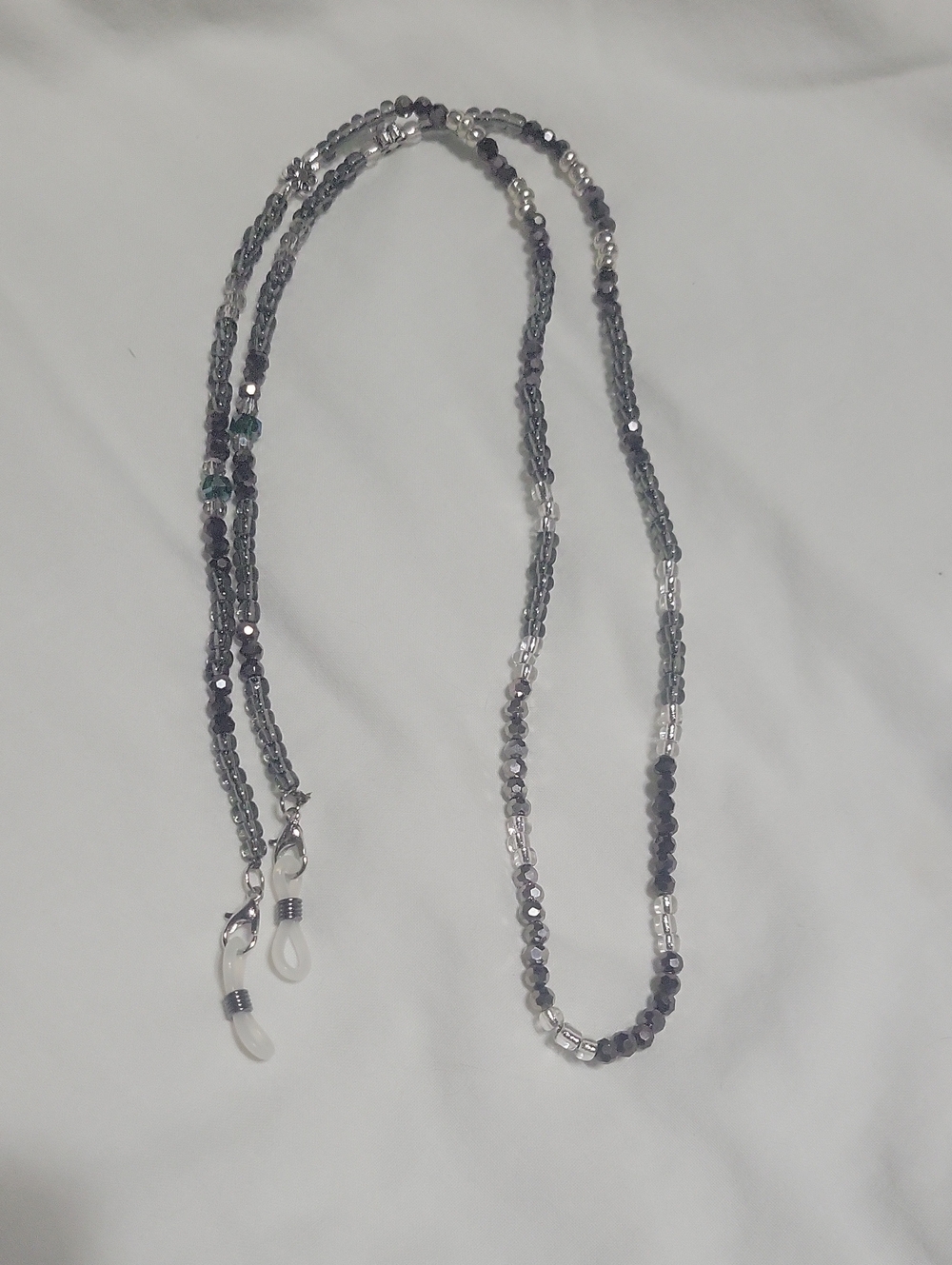 Gray and Silver Beaded Eyewear Necklace